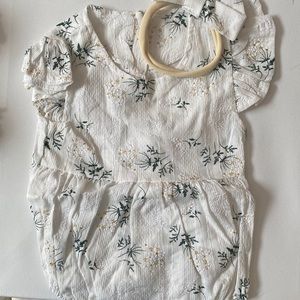 Baby floral romper 12 months with bow new in bag